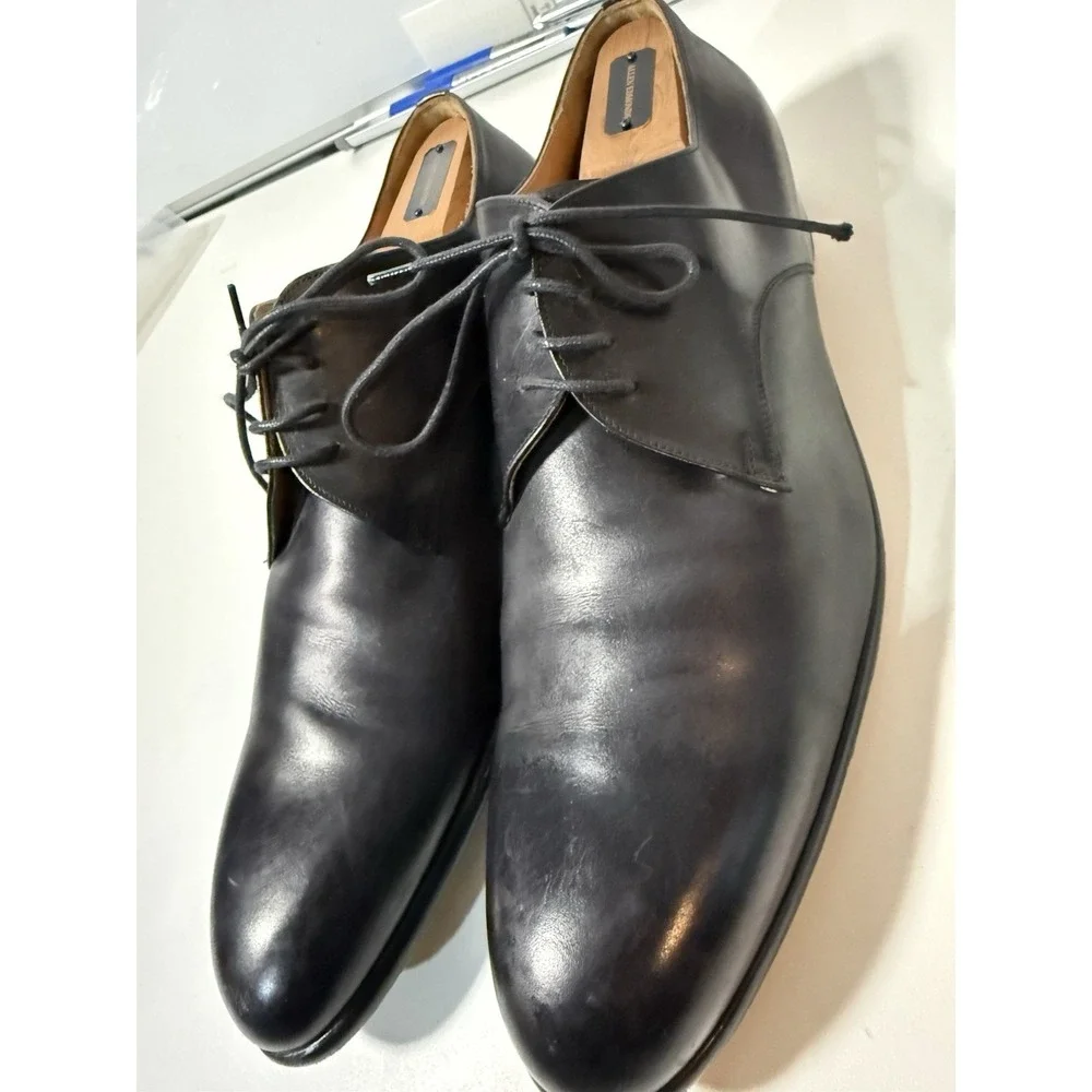 $1250 | RALPH LAUREN‎ PURPLE LABEL DELLER 12D D PLAIN TOE DERBY BLACK CALFSKIN